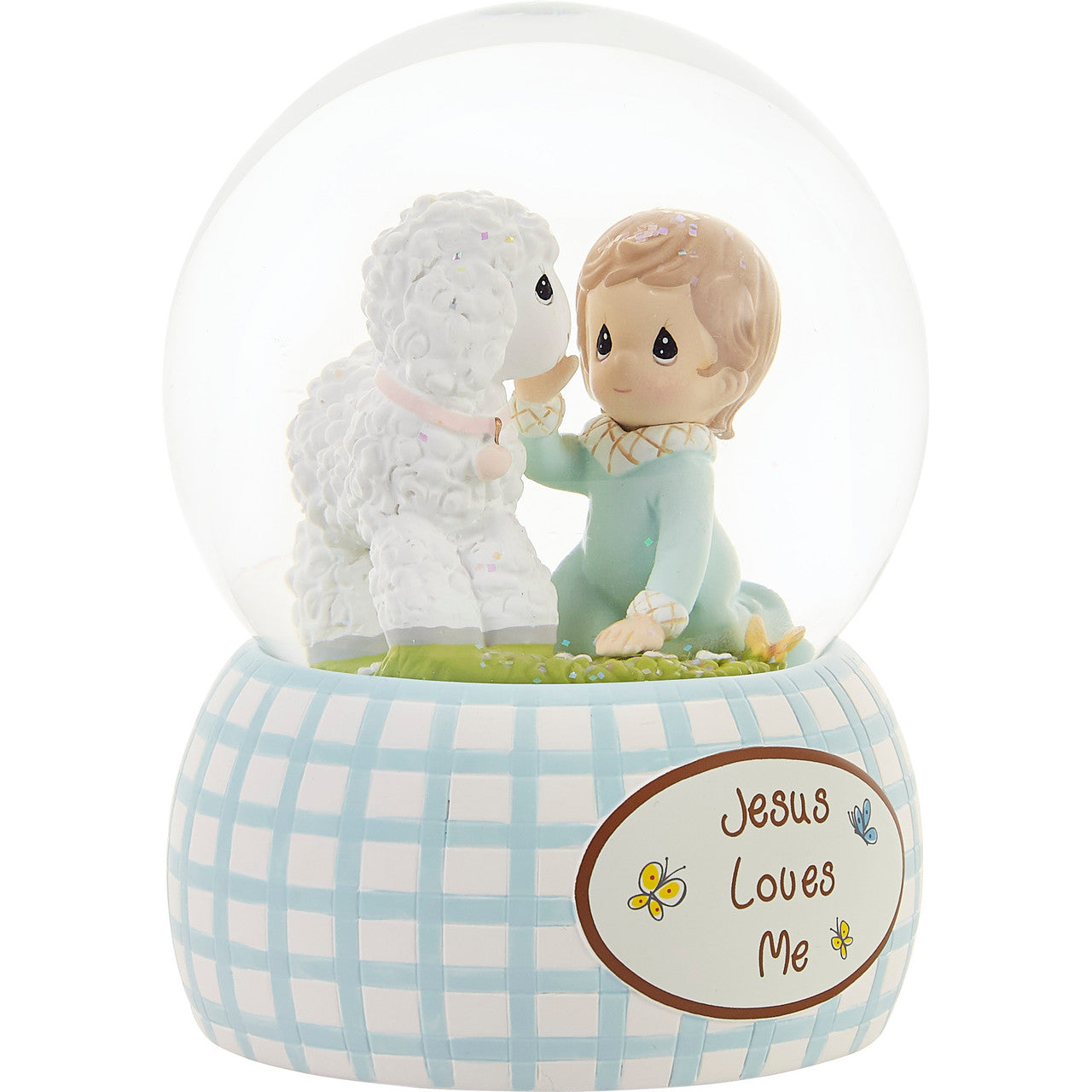 Jesus Loves Me Baby Boy Baptism Snow Globe - Image