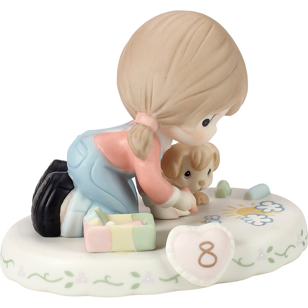 Brunette haired girl and her puppy drawing with chalk age 8 shown on the base - side view
