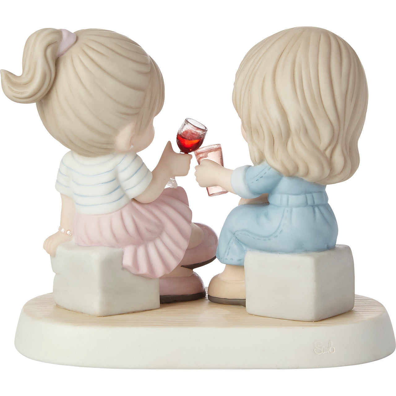 Two friends talking and toasting their friendship - back view