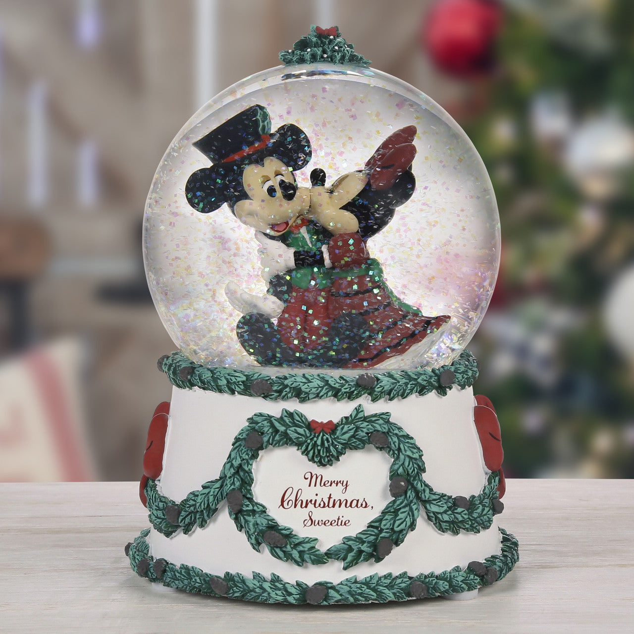 Merry Christmas, Sweetie Disney Mickey Mouse and Minnie Mouse Musical Snow Globe - Image