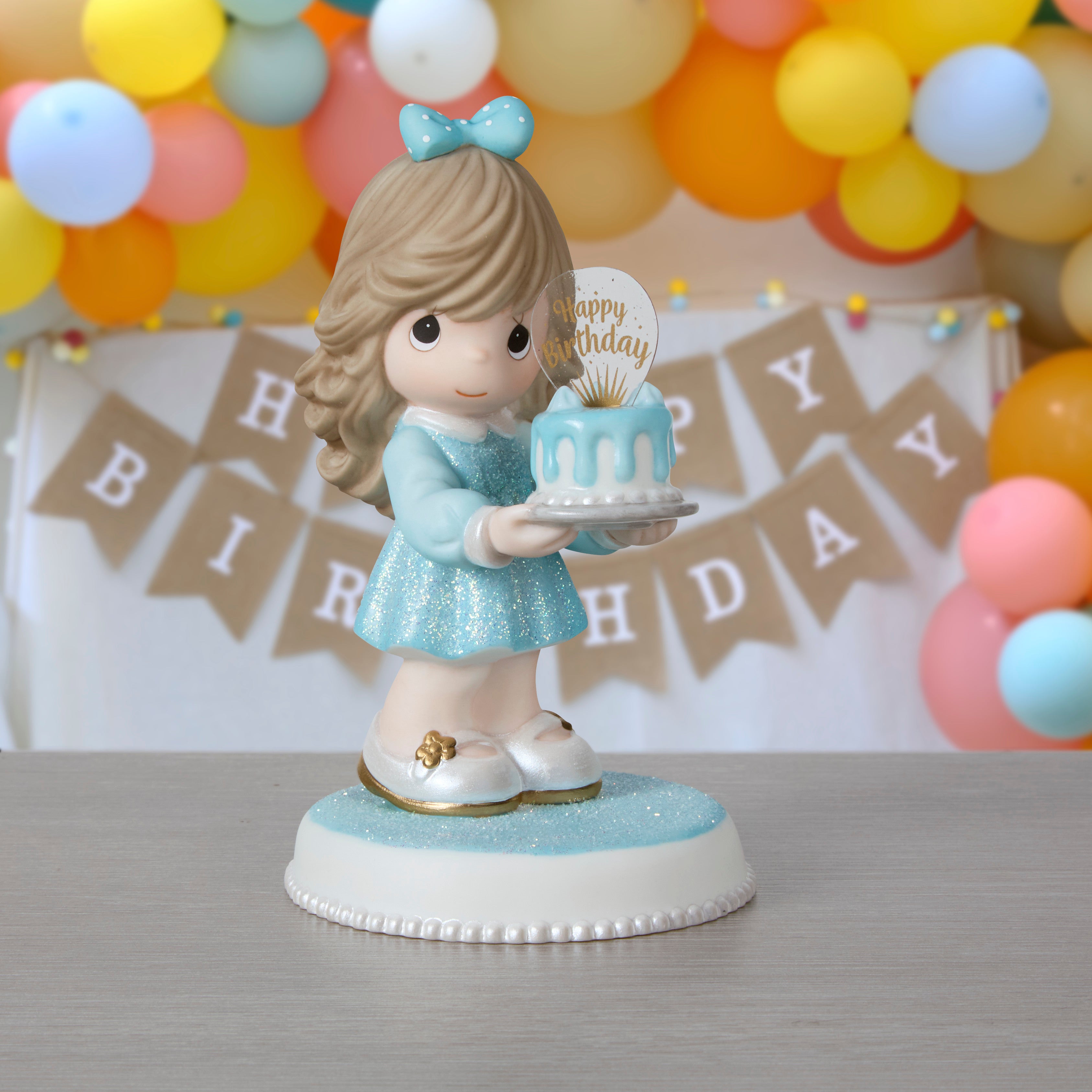 You’re As Sweet As Can Be Brunette Birthday Figurine - Lifestyle Image