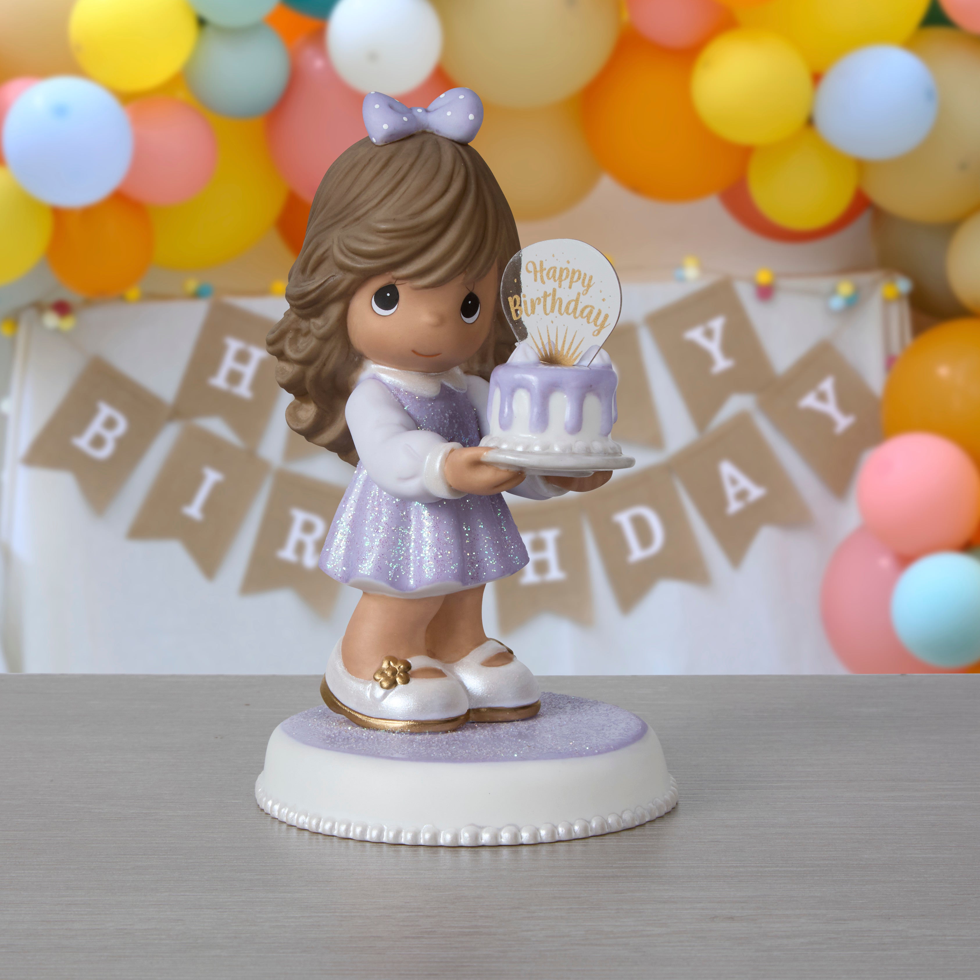 You’re As Sweet As Can Be Brunette/Medium Skin Tone Birthday Figurine - Lifestyle Image