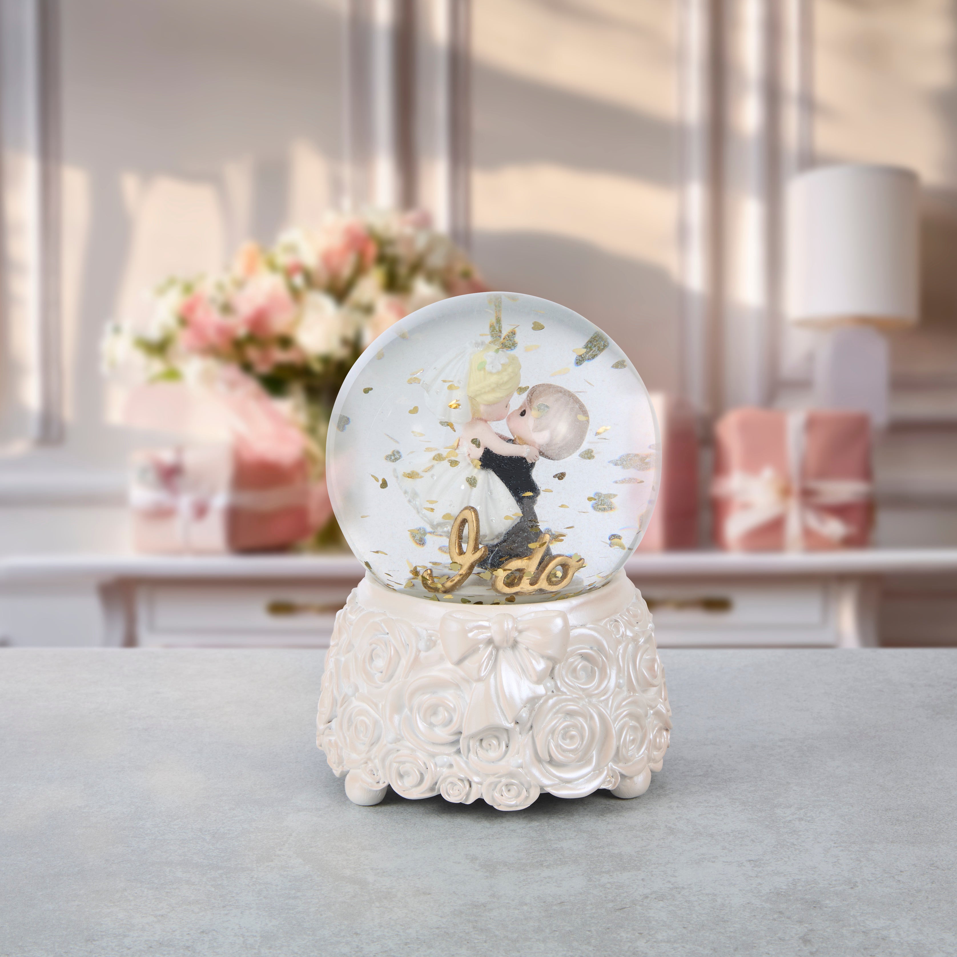 I Do, Today, Tomorrow, Always Wedding Couple Musical Snow Globe - Lifestyle Image