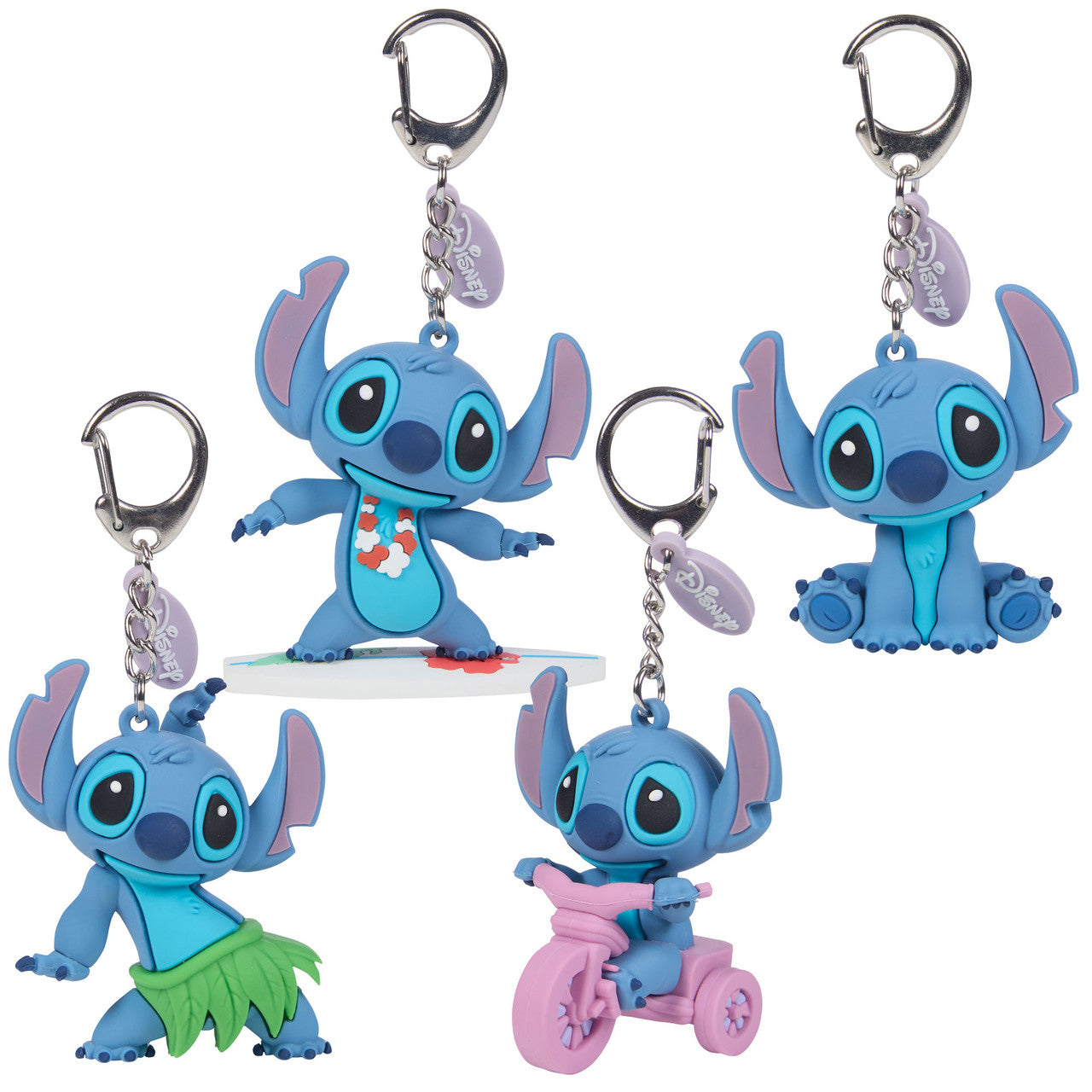 [コロハク様]Lilo&Stitch チャーム4点　セート Disney Stitch 4-Piece Backpack Clip Set – Surfing Stitch, Sitting Stit