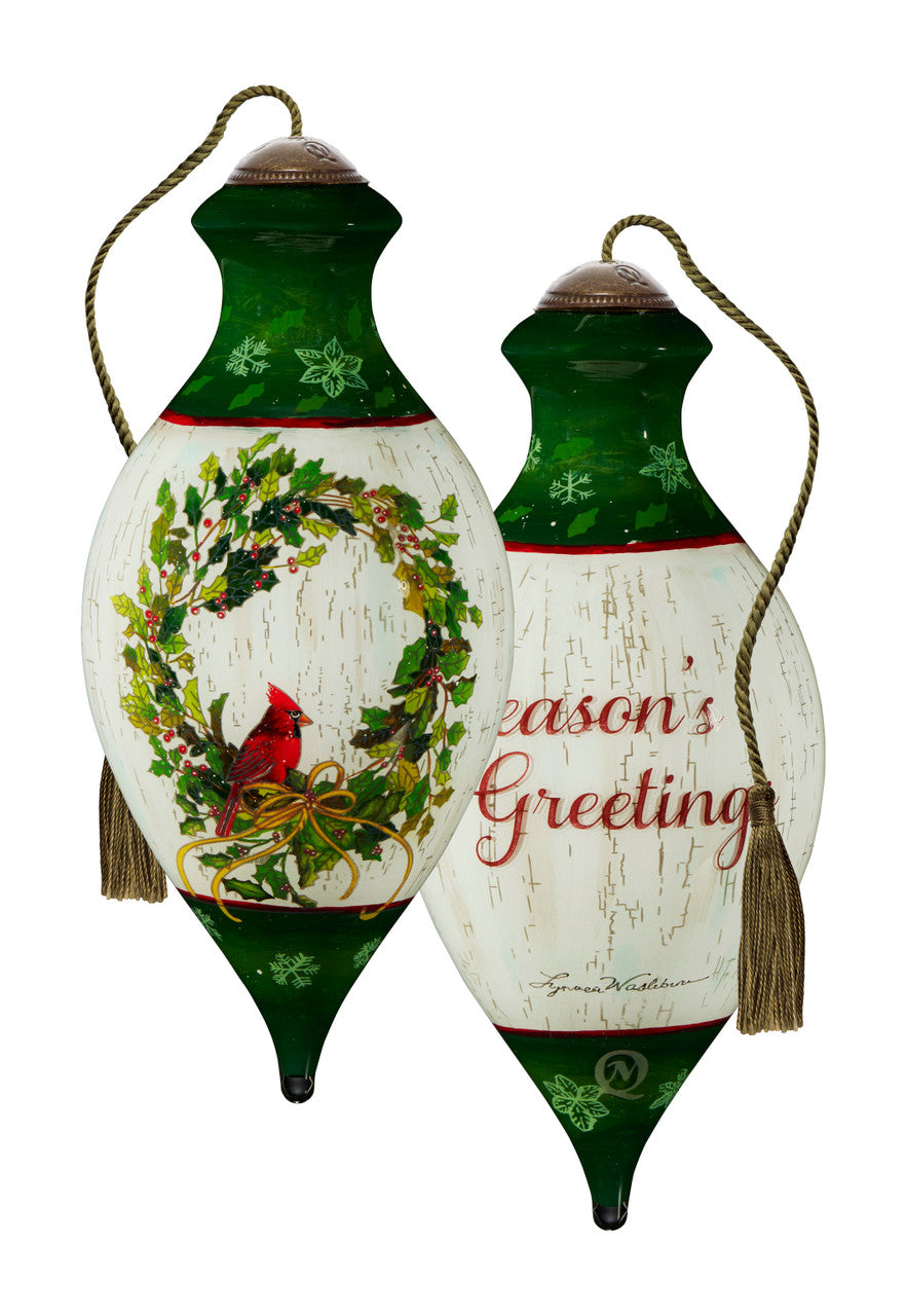 Season’s Greetings Cardinal On Wreath Ornament - Image
