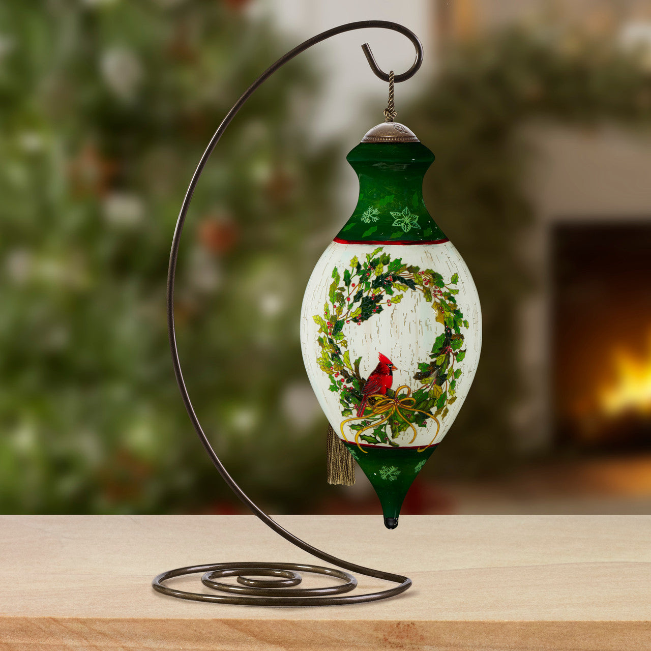 Season’s Greetings Cardinal On Wreath Ornament - Image