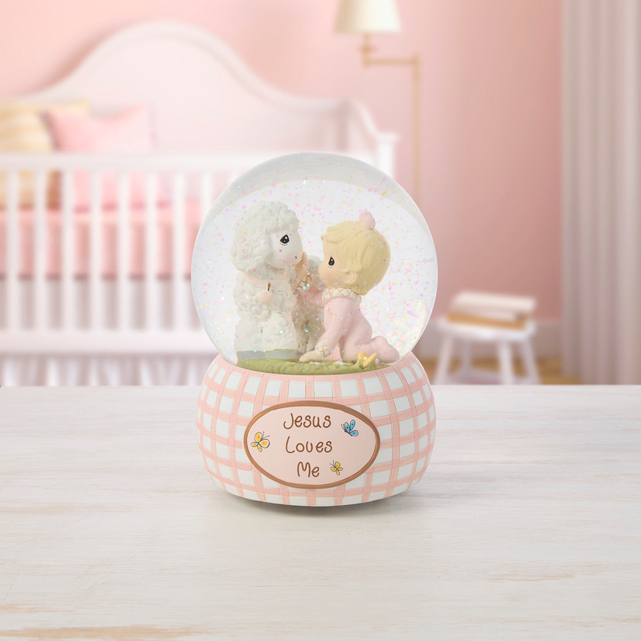 Jesus Loves Me Baby Girl Snow Globe - Image