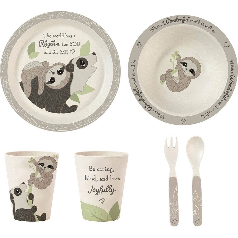 Precious Earth Bear And Sloth Mealtime Gift Set, Bamboo - Image