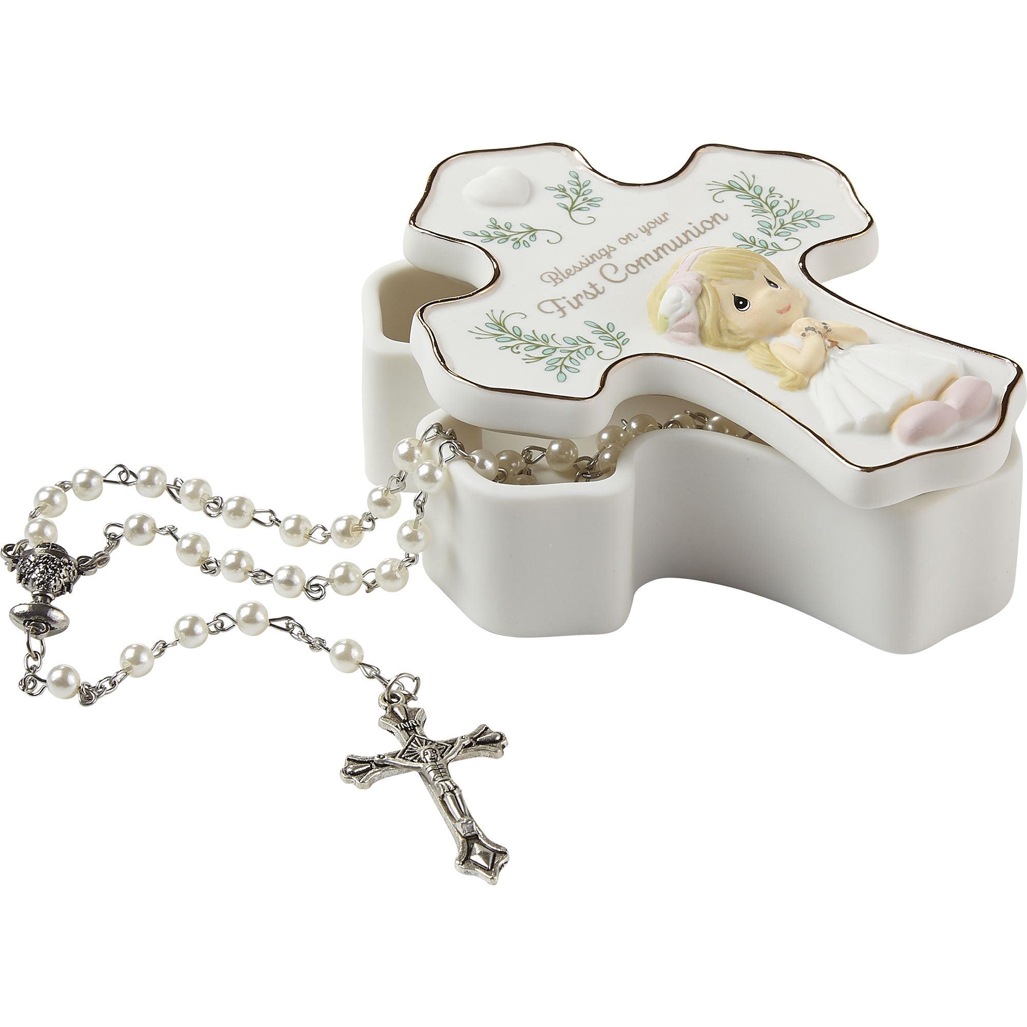 Blessings On Your First Communion Girl Rosary Box with Rosary