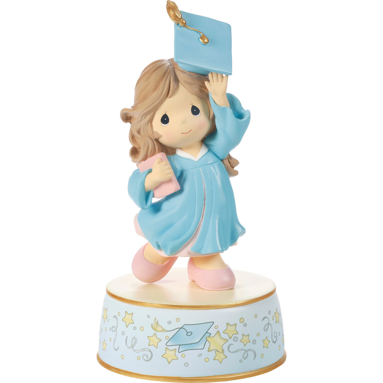 From Cap And Gown To New Horizons Brunette Girl/Blue Gown Graduation Musical - Image