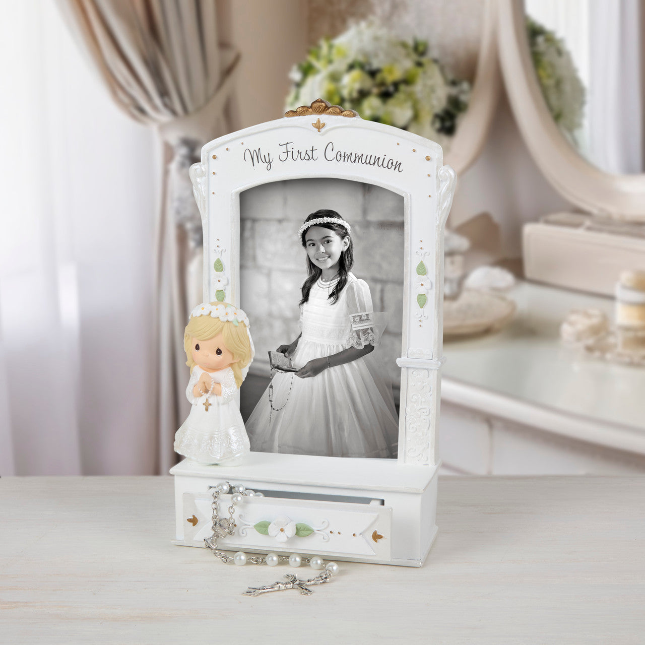My First Communion Photo Frame With Drawer And White Rosary - Image