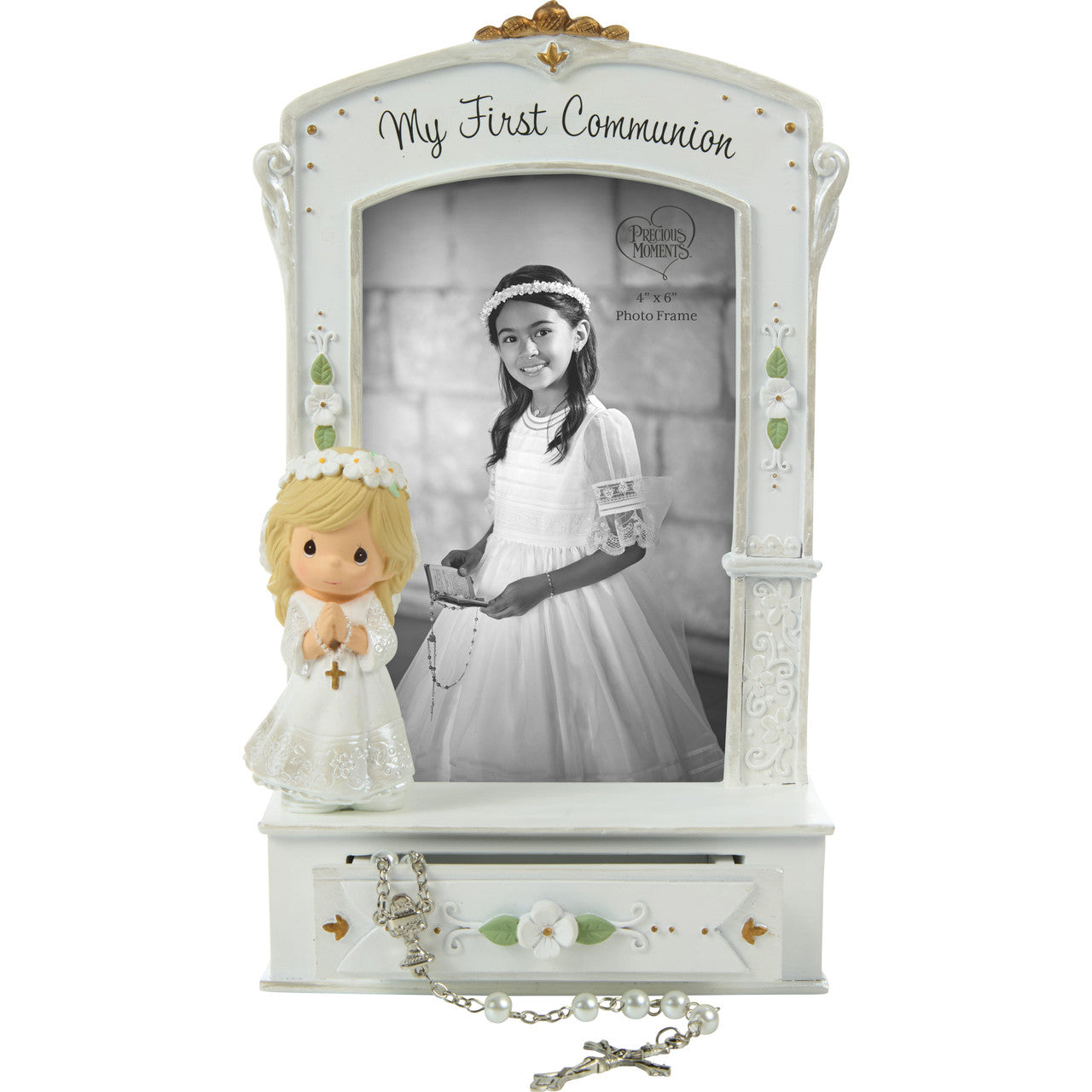 My First Communion Photo Frame With Drawer And White Rosary - Image