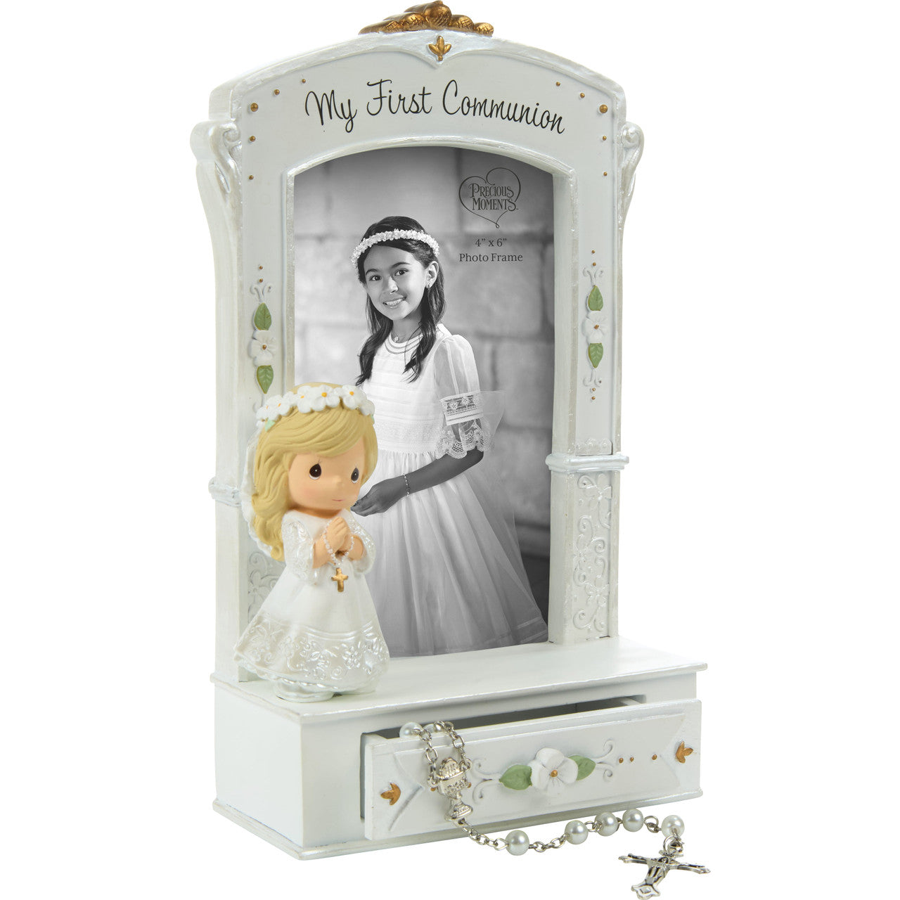 My First Communion Photo Frame With Drawer And White Rosary - Image