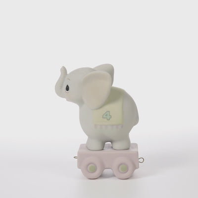 Grey elephant on platform with age 4 on blanket over back - 360 video